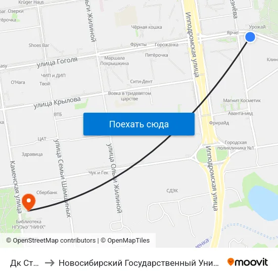 Дк Строитель to Новосибирский Государственный Университет Экономики И Управления map