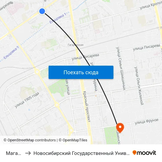 Магазин Уют to Новосибирский Государственный Университет Экономики И Управления map