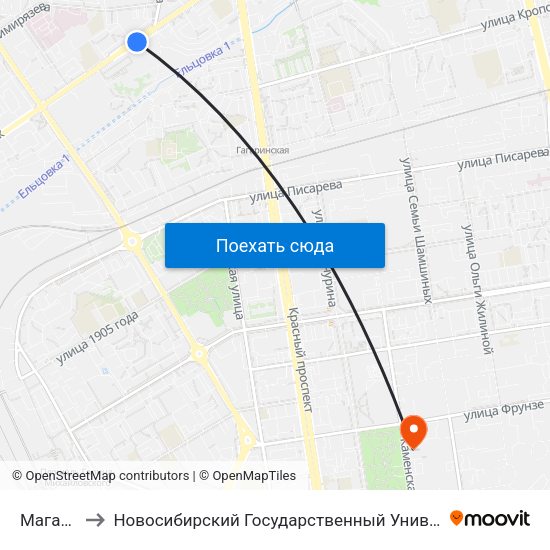 Магазин Уют to Новосибирский Государственный Университет Экономики И Управления map