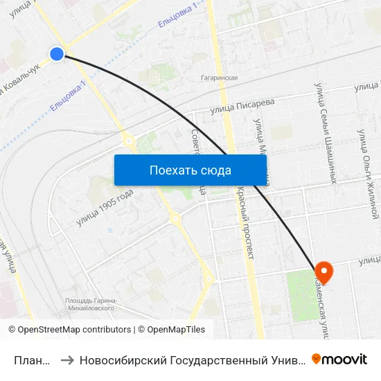Плановая Ул. to Новосибирский Государственный Университет Экономики И Управления map