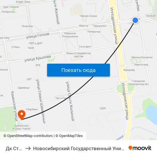 Дк Строитель to Новосибирский Государственный Университет Экономики И Управления map