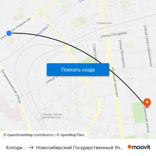 Холодильная Ул. to Новосибирский Государственный Университет Экономики И Управления map