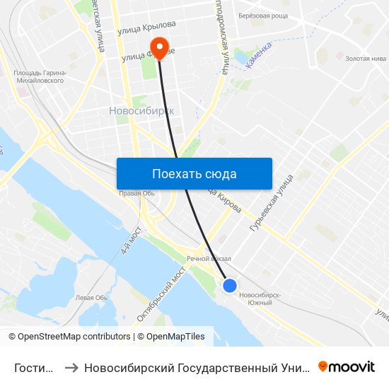 Гостиница Обь to Новосибирский Государственный Университет Экономики И Управления map
