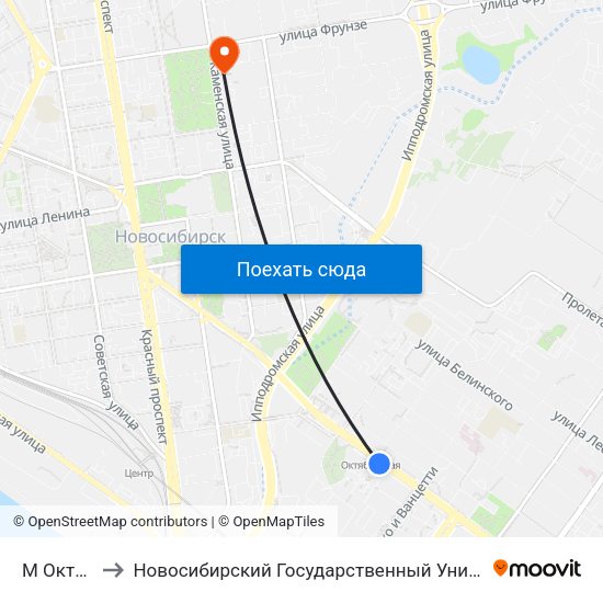 М Октябрьская to Новосибирский Государственный Университет Экономики И Управления map