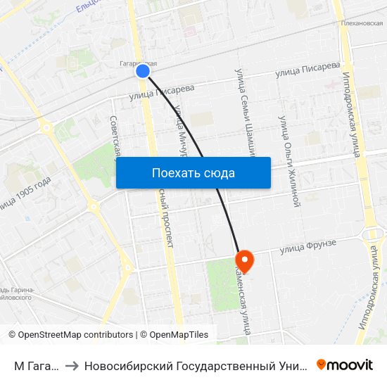 М Гагаринская to Новосибирский Государственный Университет Экономики И Управления map