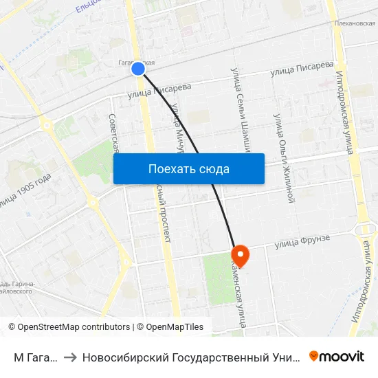 М Гагаринская to Новосибирский Государственный Университет Экономики И Управления map