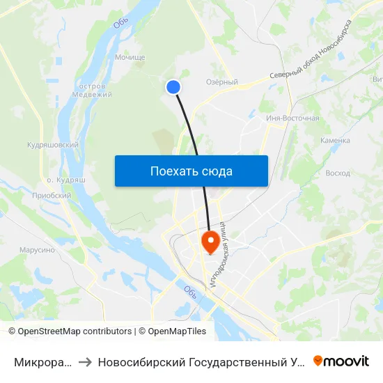 Микрорайон Стрижи to Новосибирский Государственный Университет Экономики И Управления map