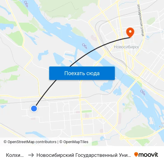 Колхидская Ул. to Новосибирский Государственный Университет Экономики И Управления map