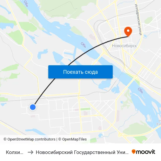 Колхидская Ул. to Новосибирский Государственный Университет Экономики И Управления map