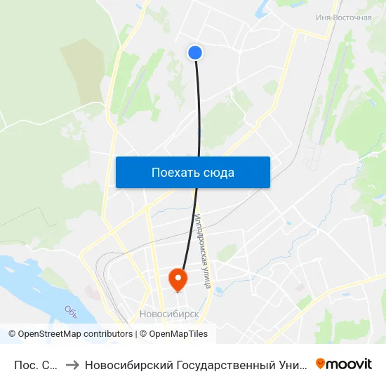 Пос. Северный to Новосибирский Государственный Университет Экономики И Управления map