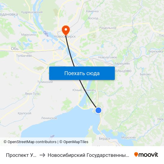 Проспект Университетский to Новосибирский Государственный Университет Экономики И Управления map