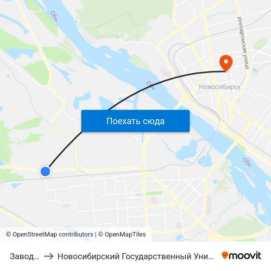 Завод Сибиар to Новосибирский Государственный Университет Экономики И Управления map