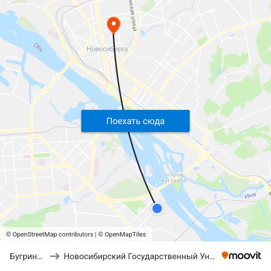 Бугринская Роща to Новосибирский Государственный Университет Экономики И Управления map