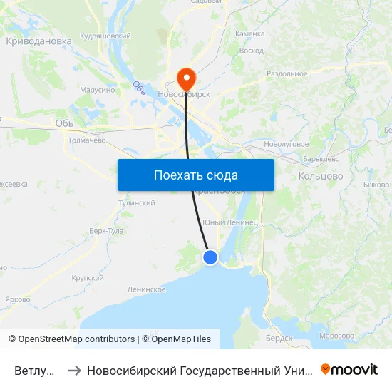 Ветлужская Ул. to Новосибирский Государственный Университет Экономики И Управления map
