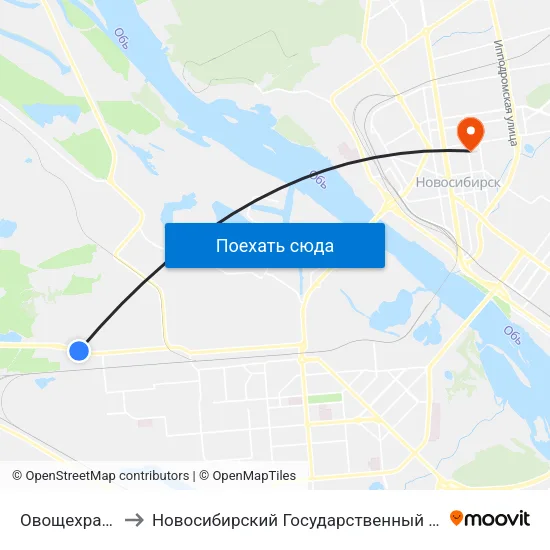 Овощехранилище Осень to Новосибирский Государственный Университет Экономики И Управления map
