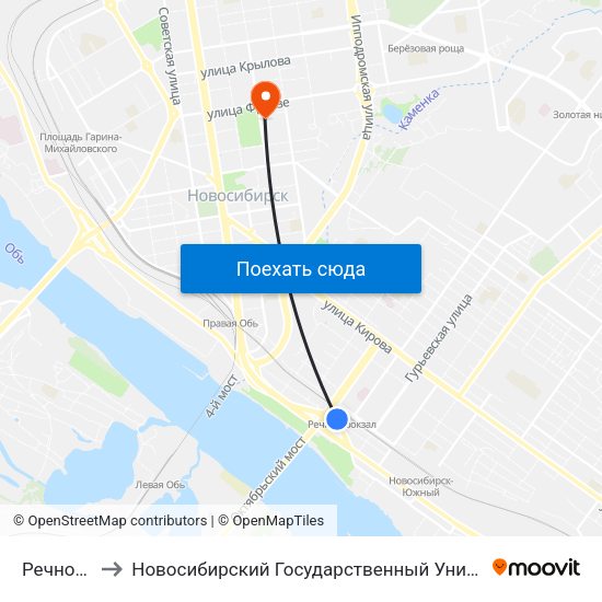 Речной Вокзал to Новосибирский Государственный Университет Экономики И Управления map