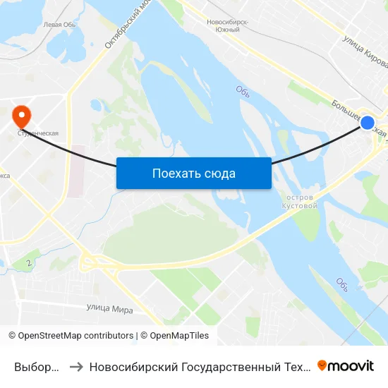 Выборная Ул. to Новосибирский Государственный Технический Университет map