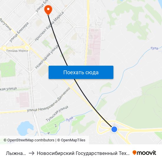 Лыжная База to Новосибирский Государственный Технический Университет map