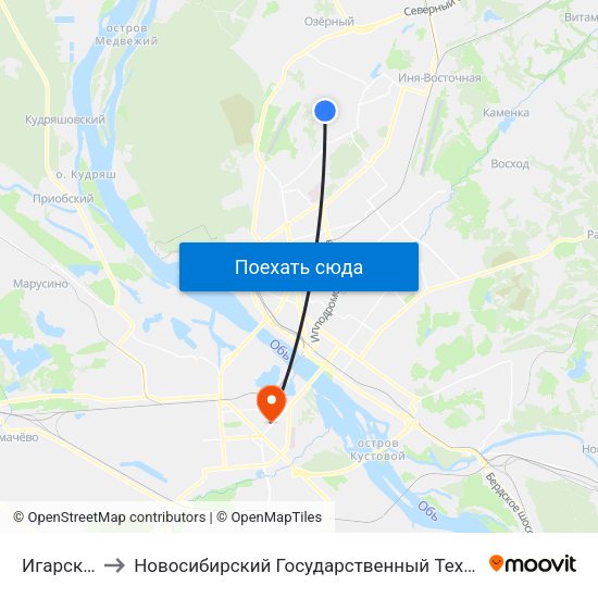 Игарская Ул. to Новосибирский Государственный Технический Университет map