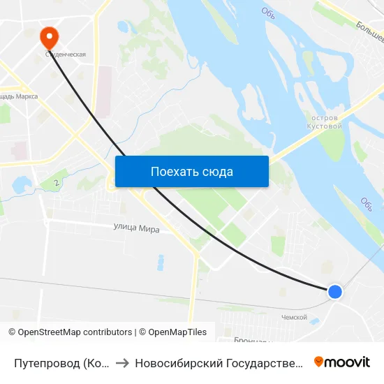 Путепровод (Комсомольская Ул.) to Новосибирский Государственный Технический Университет map