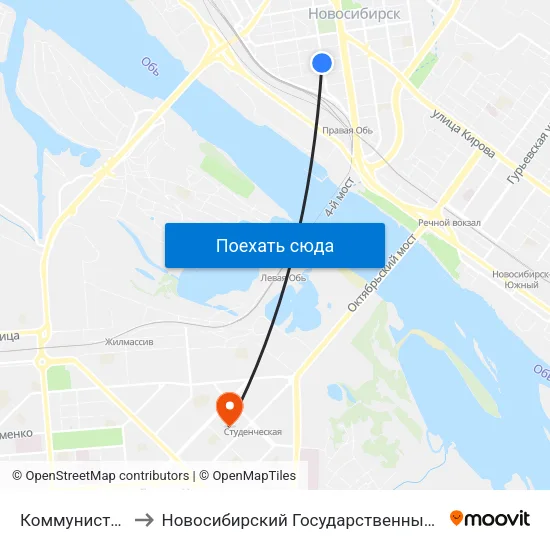 Коммунистическая Ул. to Новосибирский Государственный Технический Университет map
