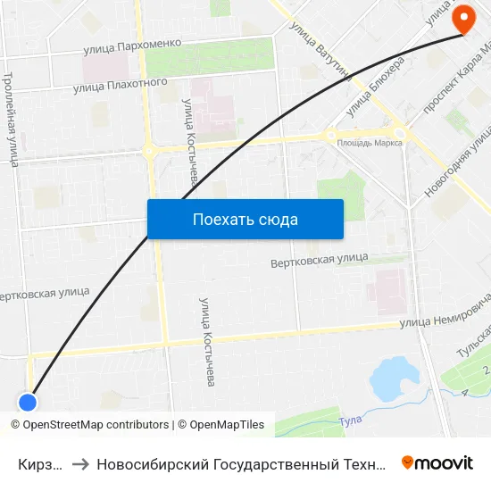 Кирзавод to Новосибирский Государственный Технический Университет map