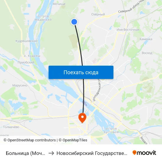 Больница (Мочищенское Шоссе) to Новосибирский Государственный Технический Университет map