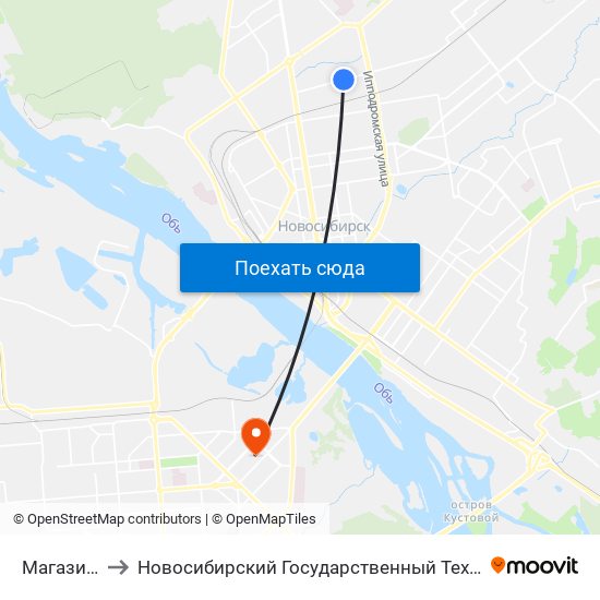 Магазин №21 to Новосибирский Государственный Технический Университет map