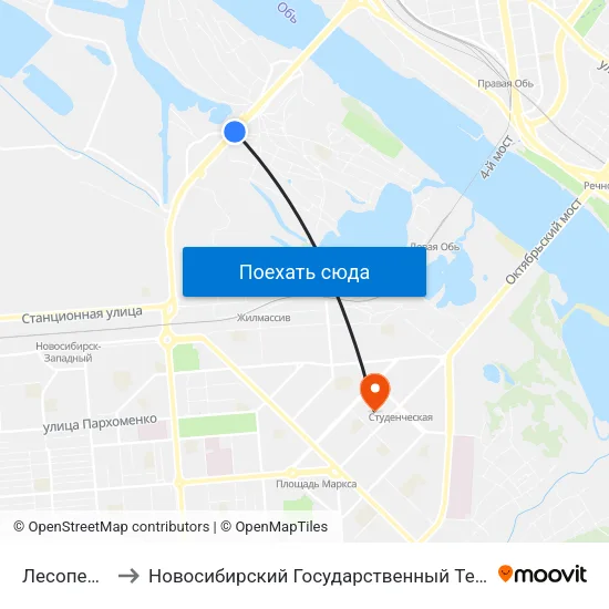 Лесоперевалка to Новосибирский Государственный Технический Университет map
