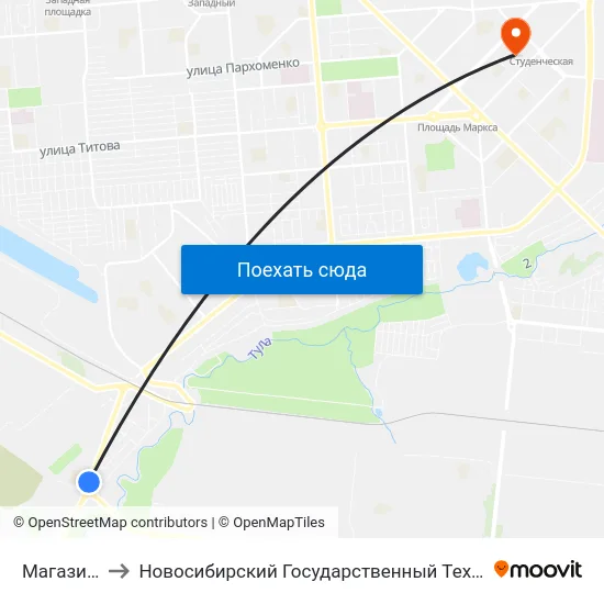 Магазин №19 to Новосибирский Государственный Технический Университет map