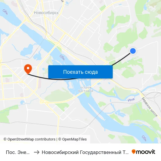 Пос. Энергетиков to Новосибирский Государственный Технический Университет map