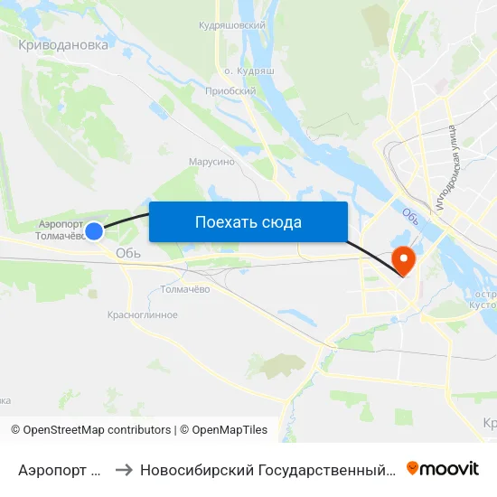 Аэропорт Толмачево to Новосибирский Государственный Технический Университет map