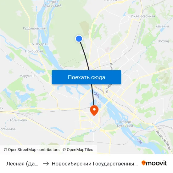 Лесная (Дачное Шоссе) to Новосибирский Государственный Технический Университет map