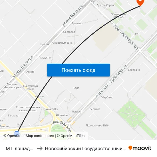 М Площадь К.Маркса to Новосибирский Государственный Технический Университет map