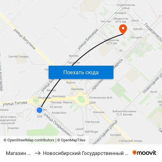 Магазин Кристалл to Новосибирский Государственный Технический Университет map