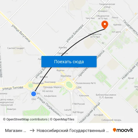 Магазин Кристалл to Новосибирский Государственный Технический Университет map