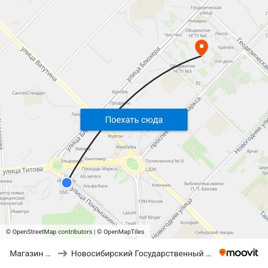 Магазин Кристалл to Новосибирский Государственный Технический Университет map
