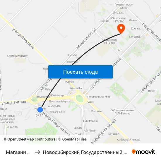 Магазин Кристалл to Новосибирский Государственный Технический Университет map