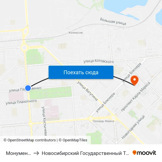 Монумент Славы to Новосибирский Государственный Технический Университет map