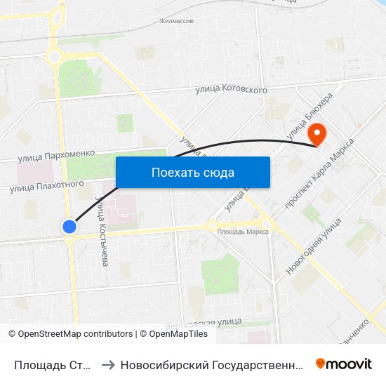 Площадь Станиславского to Новосибирский Государственный Технический Университет map