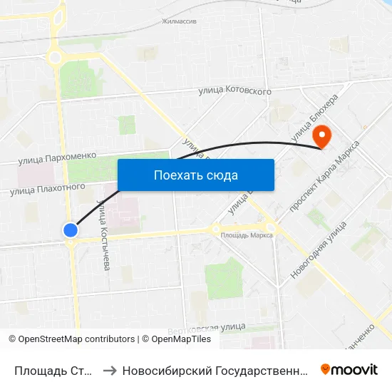 Площадь Станиславского to Новосибирский Государственный Технический Университет map