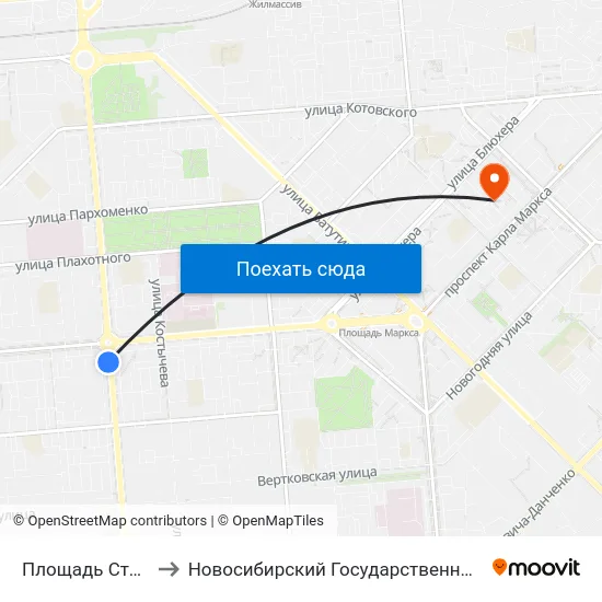 Площадь Станиславского to Новосибирский Государственный Технический Университет map