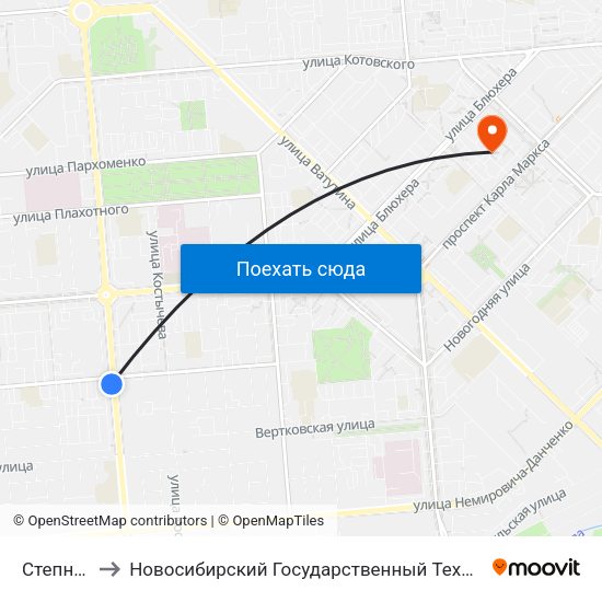 Степная Ул. to Новосибирский Государственный Технический Университет map