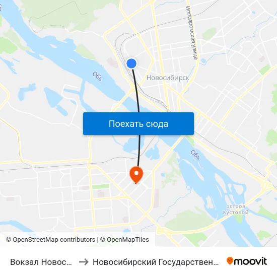 Вокзал Новосибирск-Главный to Новосибирский Государственный Технический Университет map