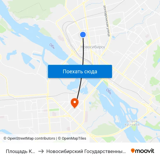 Площадь Кондратюка to Новосибирский Государственный Технический Университет map