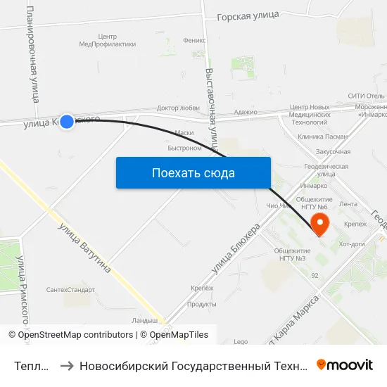 Тепличная to Новосибирский Государственный Технический Университет map