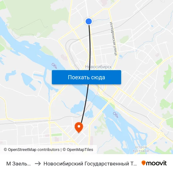 М Заельцовская to Новосибирский Государственный Технический Университет map