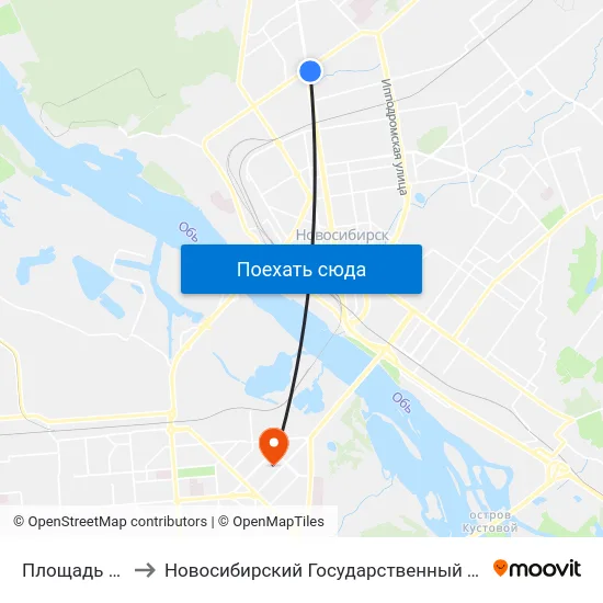 Площадь Калинина to Новосибирский Государственный Технический Университет map