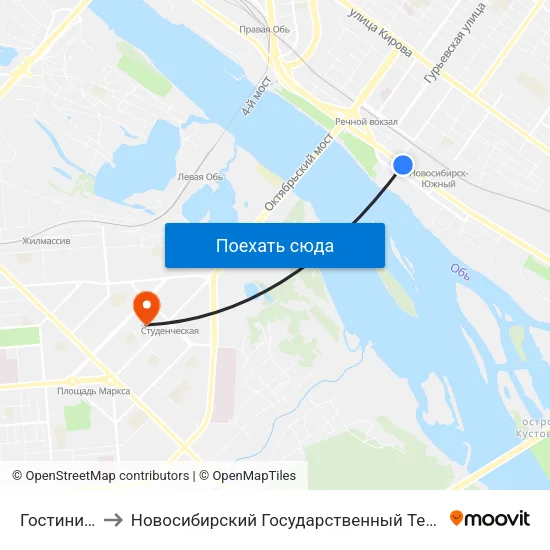 Гостиница Обь to Новосибирский Государственный Технический Университет map
