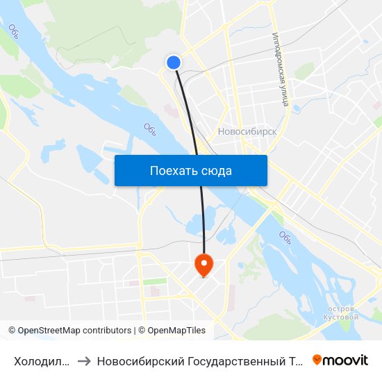 Холодильная Ул. to Новосибирский Государственный Технический Университет map